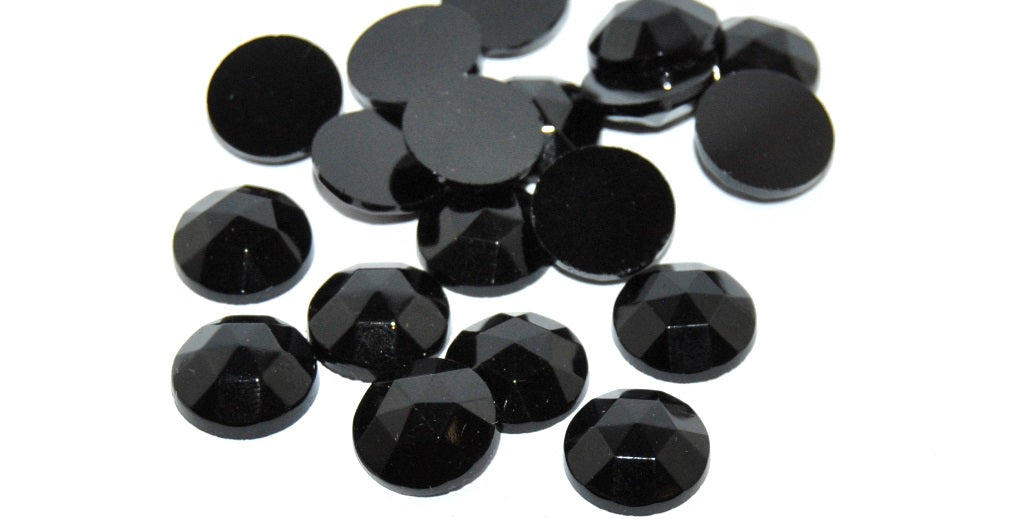Round Flat Back Faceted Cabochon, Jet (JET), Glass, Czech Republic ~ STRANDED