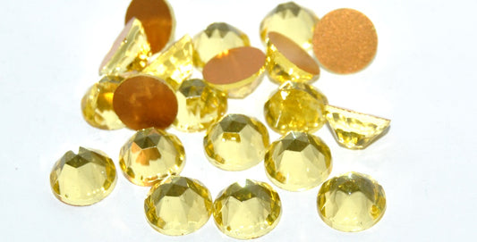 圆形平底刻面凸圆形宝石，Jonquille Foiled（JONQUILLE-SIMILIZATION），玻璃，捷克共和国 ~ STRANDED