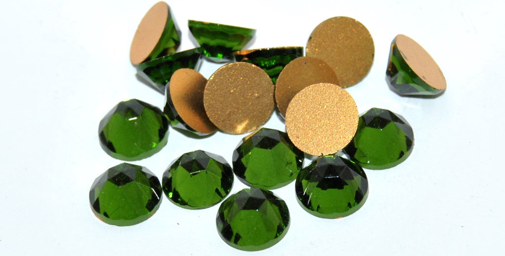 Round Flat Back Faceted Cabochon, Olivine Foiled (OLIVINE-SIMILIZATION), Glass, Czech Republic ~ STRANDED