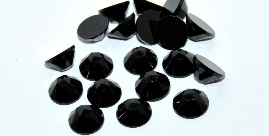 Round Flat Back Faceted Cabochon, Jet (JET), Glass, Czech Republic ~ STRANDED