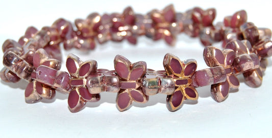OUTLET 5 grams Table Cut Butterfly Beads, 20 x 12 mm, Opal Pink Capri Gold (71000-27103), Glass, Czech Republic