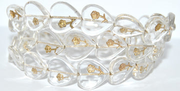 OUTLET 10 grams Table Cut Heart Beads With Rose, Crystal Gold Lined (00030-54202), Glass, Czech Republic