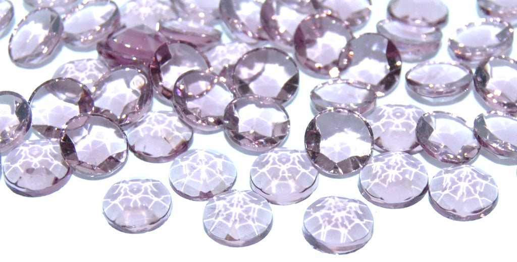 Round Flat Back Faceted Cabochon, Light Amethyst (LT.AMETHYST), Glass, Czech Republic