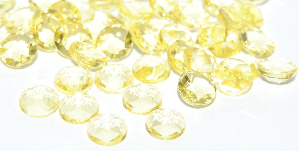 圆形平底刻面凸圆形宝石，Yonquille（YONQUILLE），玻璃制品，捷克共和国 ~ STRANDED