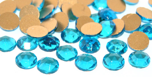 Round Flat Back Faceted Cabochon, Aquamarine Foiled (AQUAMARINE-SIMILIZATION), Glass, Czech Republic