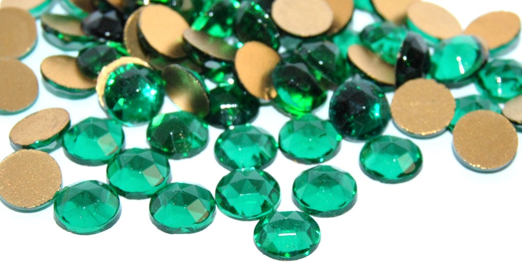 Round Flat Back Faceted Cabochon, Emerald Foiled (EMERALD-SIMILIZATION), Glass, Czech Republic ~ STRANDED