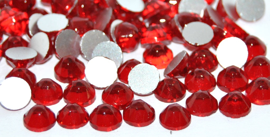 Round Flat Back Faceted Cabochon, Siam Ruby Foiled (SIAM-RUBY-SIMILIZATION), Glass, Czech Republic