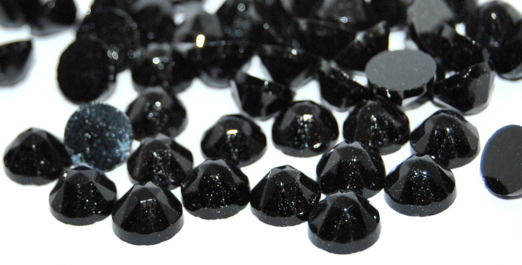 Round Flat Back Faceted Cabochon, Jet (JET), Glass, Czech Republic ~ STRANDED