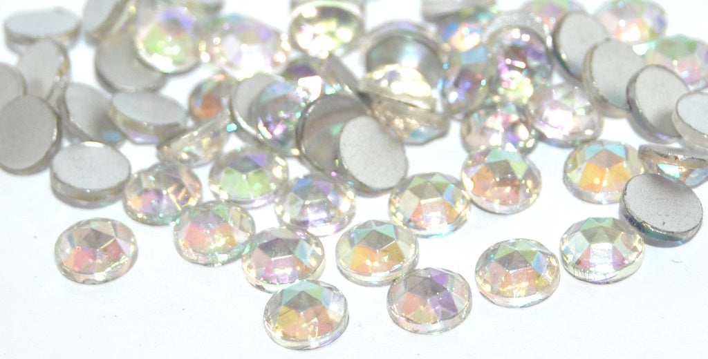 Round Flat Back Faceted Cabochon, Crystal Ab Foiled (CRYSTAL-AB-SIMILIZATION), Glass, Czech Republic ~ STRANDED