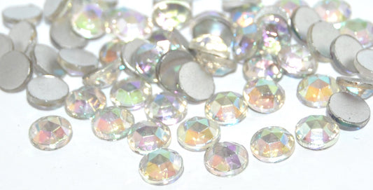 Round Flat Back Faceted Cabochon, Crystal Ab Foiled (CRYSTAL-AB-SIMILIZATION), Glass, Czech Republic ~ STRANDED