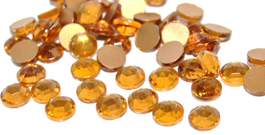 Round Flat Back Faceted Cabochon, Topas Foiled (TOPAS-SIMILIZATION), Glass, Czech Republic ~ STRANDED