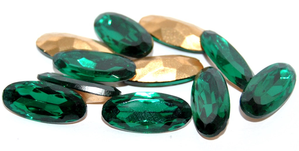 Flat Back Glass Cabochons Without Hole, Emerald Foiled (EMERALD-SIMILIZATION), Glass, Czech Republic