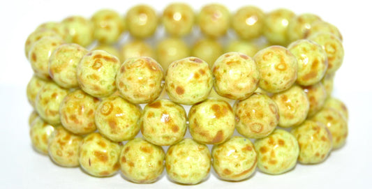 OUTLET 10克圆形压制玻璃珠，橙色水果图案，45932 x 毫米，10颗浅绿色洞石（10-86-34310），玻璃，捷克共和国