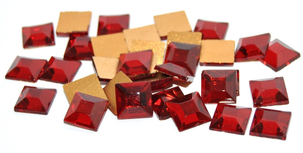 Square Flat Back Faceted Cabochon, Siam Ruby Foiled (SIAM-RUBY-SIMILIZATION), Glass, Czech Republic