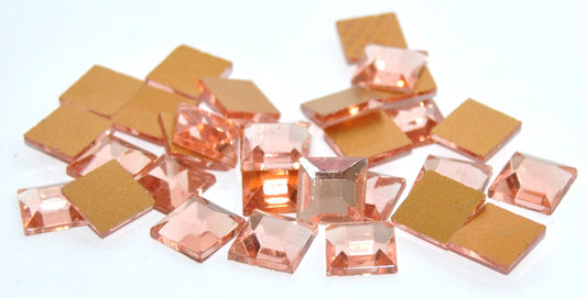 Square Flat Back Faceted Cabochon, Rosaline Foiled (ROSALINE-SIMILIZATION), Glass, Czech Republic ~ STRANDED