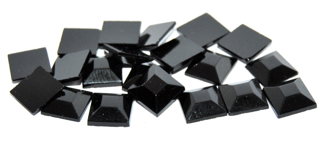 Square Flat Back Faceted Cabochon, Black (BLACK), Glass, Czech Republic ~ STRANDED