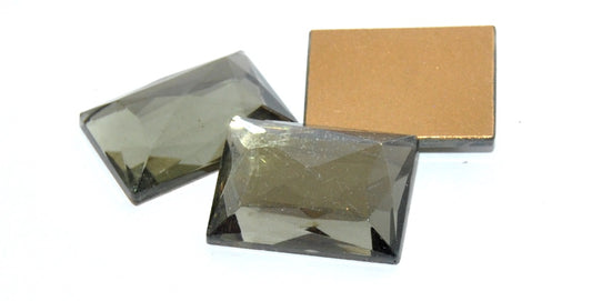 长方形平底刻面凸圆形宝石，黑钻镶嵌（BLACK-DIAMOND-SIMILIZATION），玻璃，捷克共和国 ~ STRANDED