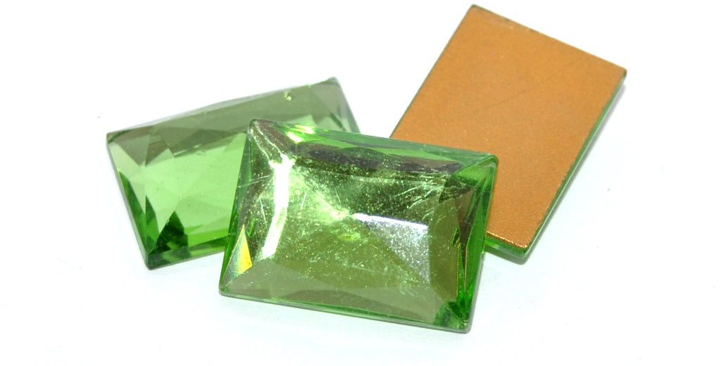 Baguette Rectangle Flat Back Faceted Cabochon, Olivine Foiled (OLIVINE-SIMILIZATION), Glass, Czech Republic ~ STRANDED
