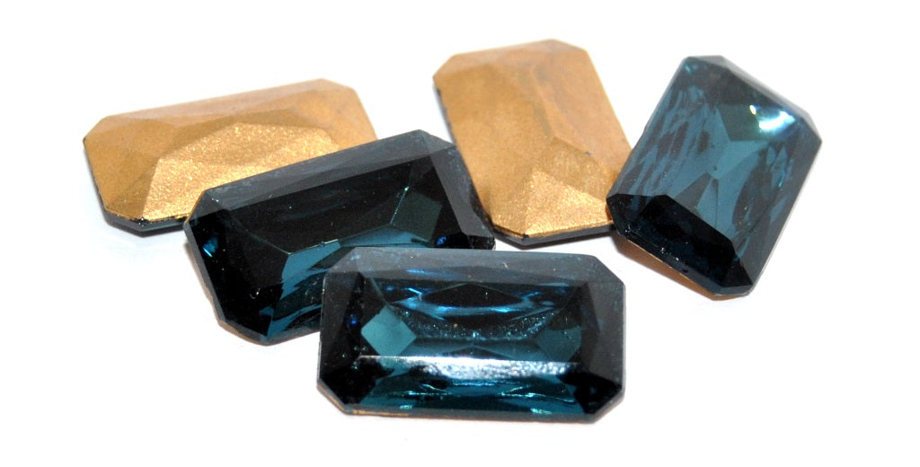 Ocatgon Emerald Cut Rectangle Pointed Back Faceted Cabochon, Montana Saphire Foiled (2412-MONTANA-SAPHIRE-SIMILIZATION), Glass, Czech Republic ~ STRANDED