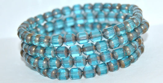 OUTLET 10 grams Faceted Fire Polished Cathedral Beads, 8 x 8 mm, Transparent Aqua Gold (60020-GOLD), Glass, Czech Republic