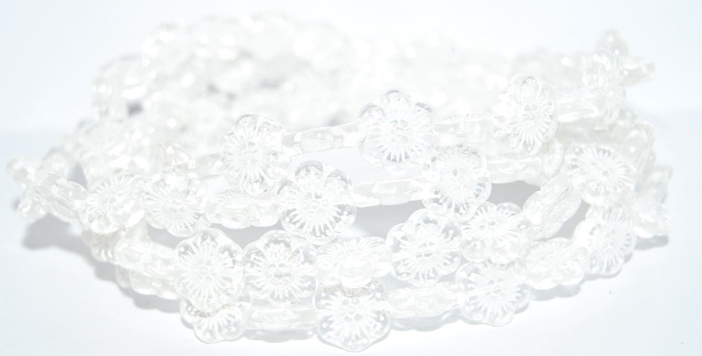 花の押しガラスビーズ、クリスタルホワイトライン入り（00030-46401）、ガラス、チェコ共和国