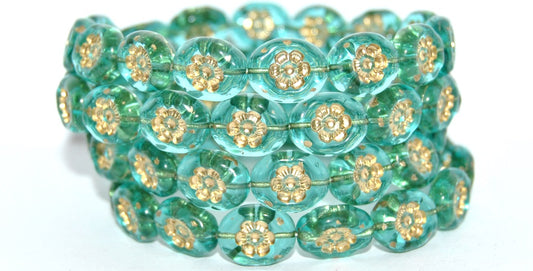 OUTLET 10 grams Two Bell Beads, 14 x 11 mm, Transparent Aqua Gold Lined (60110-54202), Glass, Czech Republic