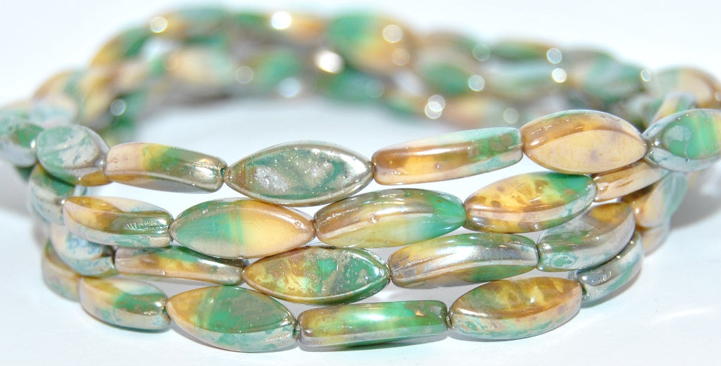 Oval Roach Beads, Opal Emerald Hematite (520502010-14400), Glass, Czech Republic