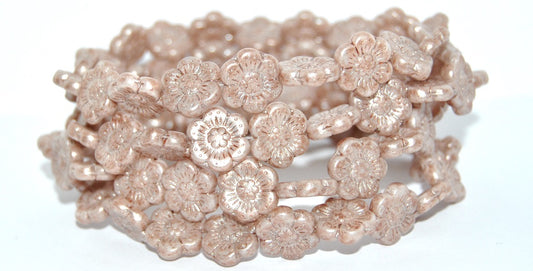 フラワープレスガラスビーズ、ホワイトピンクベージュシルバーグレー（02010-34303-34301）、ガラス、チェコ共和国〜STRANDED