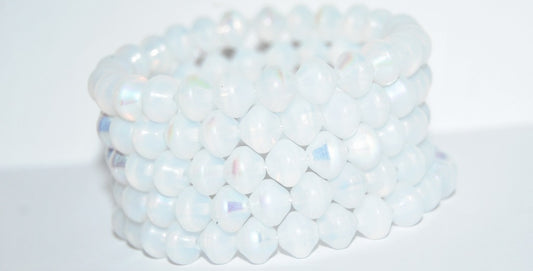 Pressed Beads, Opal White Ab (01000-AB), Glass, Czech Republic ~ STRANDED