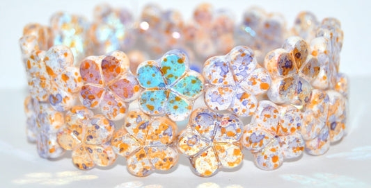 OUTLET 10 grams Table Cut Flower Beads, 17 x 17 mm, White Glossy Purple Gold P (02010-48107-P), Glass, Czech Republic