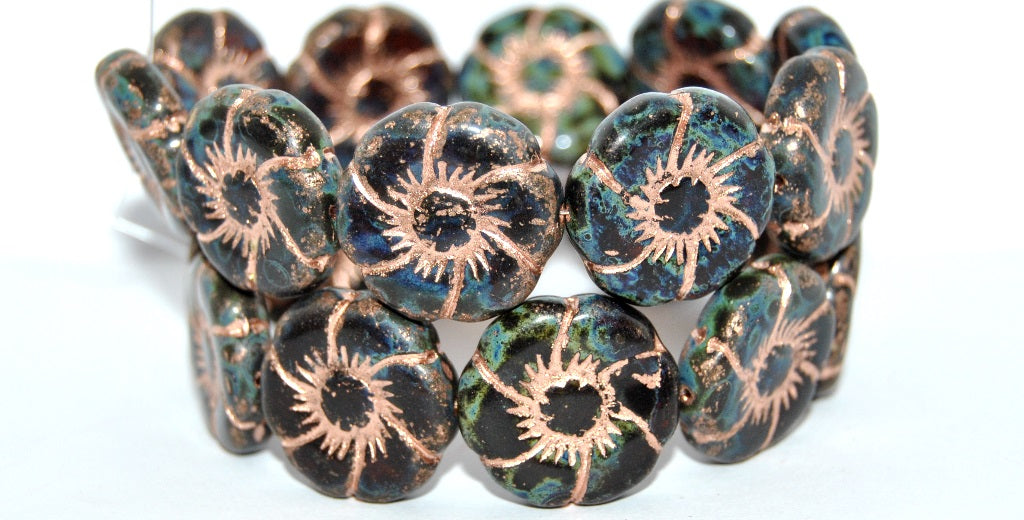 Big 5-Petal Flower Pressed Beads, Transparent Brown Stain Strong Copper Lined (10230-86805-54200), Glass, Czech Republic ~ STRANDED