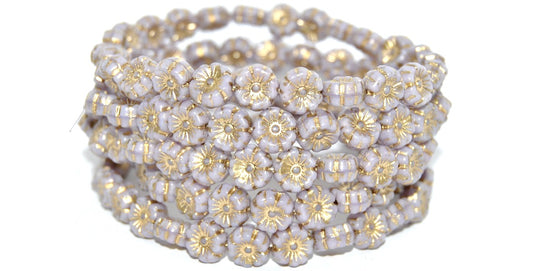 Hawaii Flower Pressed Glass Beads, Silk Lavender Gold Lined (24010-54202), Glass, Czech Republic