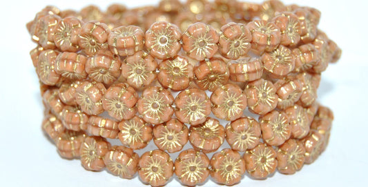 Hawaii Flower Pressed Glass Beads, 13730 Gold Lined (13730-54202), Glass, Czech Republic