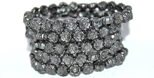 OUTLET 10 grams Hawaiian Flower Beads, Black Silver Splash (23980-86790), Glass, Czech Republic