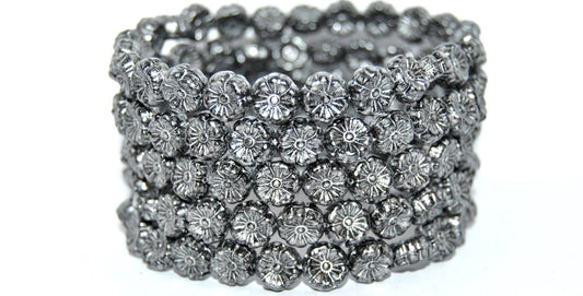 Hawaii Flower Pressed Glass Beads, Black Silver Splash (8-23980-86700), Glass, Czech Republic ~ STRANDED