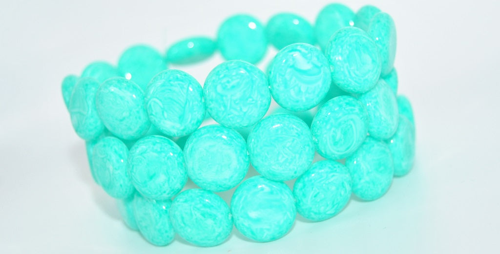OUTLET 10 grams Coin Beads, 15 x 5 mm, White Light Turquoise (02010-34309), Glass, Czech Republic