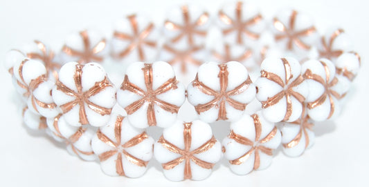 OUTLET 10  grams 6-Petal Flower Pressed Beads, 15 x 15 mm, White Copper Lined (02010-54200), Glass, Czech Republic
