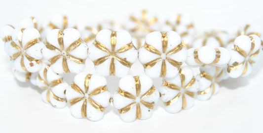 6枚の花びらの押し花ビーズ、ホワイトゴールドの裏地付き（02010-54202）、ガラス、チェコ共和国～STRANDED