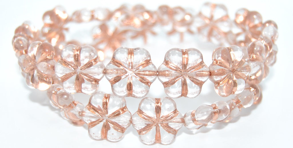 6-Petal Flower Pressed Beads, Crystal Copper Lined (00030-54200), Glass, Czech Republic ~ STRANDED