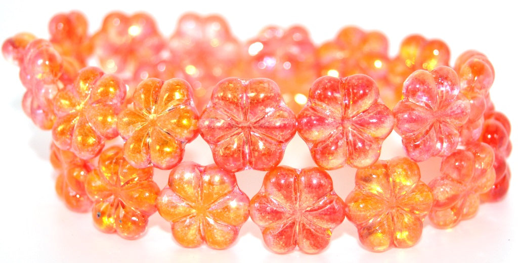 6-Petal Flower Pressed Beads, Crystal Glossy Red Orange (00030-48109), Glass, Czech Republic ~ STRANDED