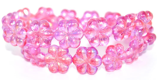 6-Petal Flower Pressed Beads, Crystal Glossy Red Pink (00030-48120), Glass, Czech Republic ~ STRANDED