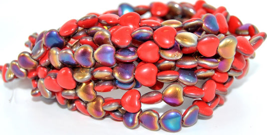 Heart Pressed Glass Beads, Red Sliperit (93190-29500), Glass, Czech Republic ~ STRANDED