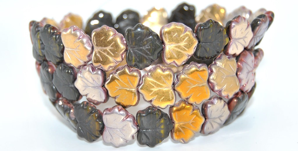 Grape Leaf Pressed Beads, Mix Brown Crystal Rose Gold Capri (16617-27101), Glass, Czech Republic ~ STRANDED