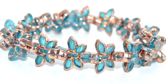 Table Cut Butterfly Beads, Transparent Aqua Rose Gold Capri 2Xside (60020b-27101-2XSIDE), Glass, Czech Republic