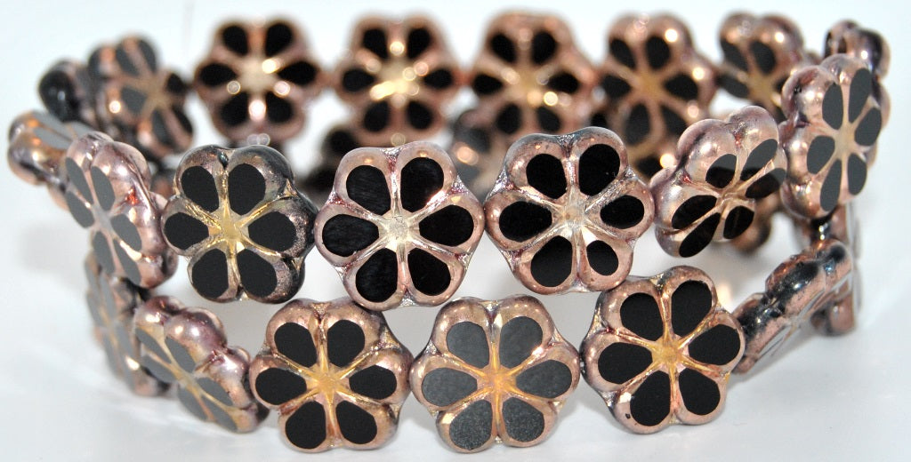 Table Cut Flower Beads Black Capri Gold, Glass, Czech Republic