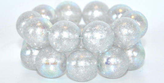 OUTLET 10 grams Round Druck Beads, Crystal Cracked 34301 Ab (00030-85500-34301-AB), Glass, Czech Republic