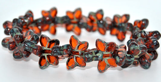 Table Cut Butterfly Beads, Transparent Orange Travertin (90020-86800), Glass, Czech Republic ~ STRANDED