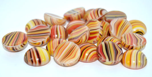 Round Flat Back Cabs, Multicolored Stripes (95810), Glass, Czech Republic ~ STRANDED