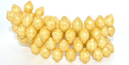 柠檬水果压制玻璃珠，白色浅黄色 (02010-34302)，玻璃，捷克共和国 ~ STRANDED