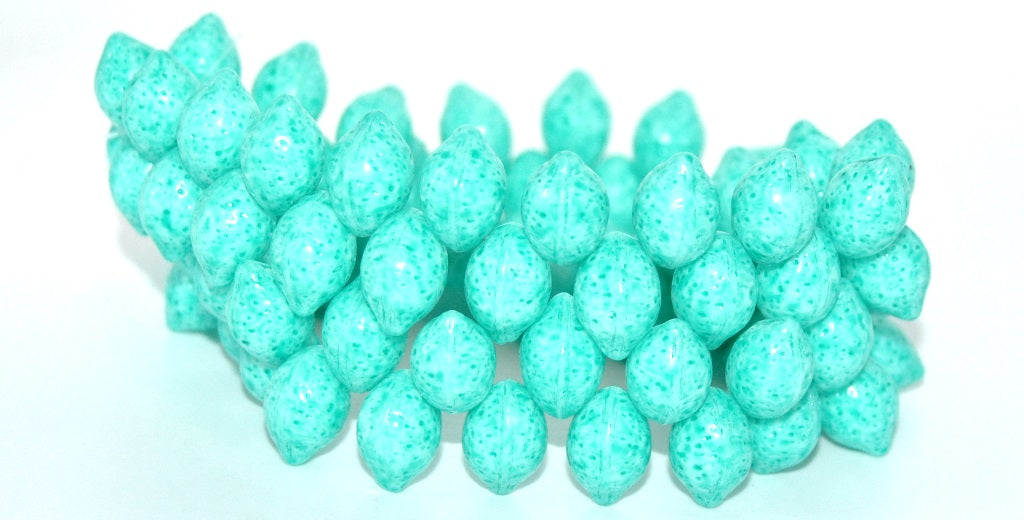 Lemon Friut Pressed Glass Beads, White Light Turquoise (02010-34309), Glass, Czech Republic ~ STRANDED